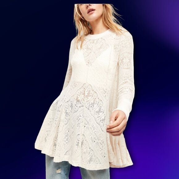 Free People Coffee in the Morning Tunic Top in the Size Medium in Ivory Combo - Picture 1 of 14